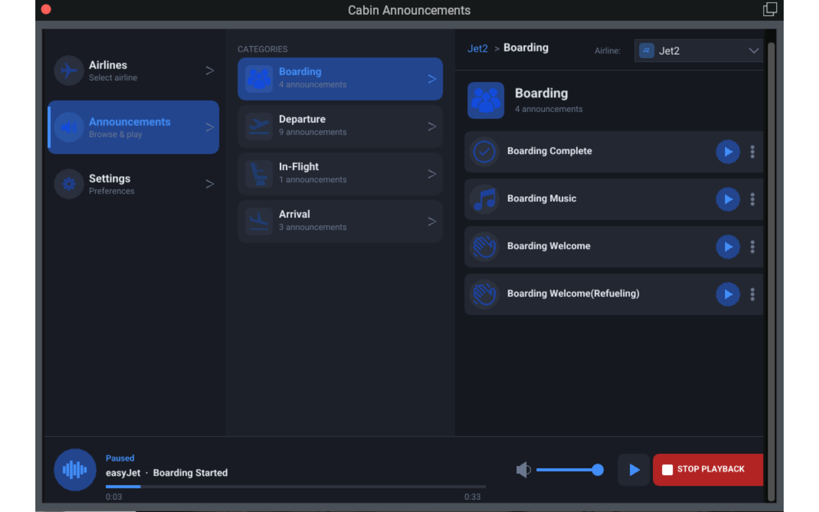 Cabin Announcements main plugin interface screenshot